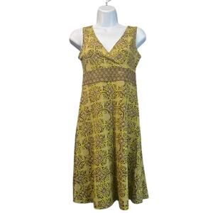 Life is good Women’s 2 green/brown v neck cotton blend dress summer casual